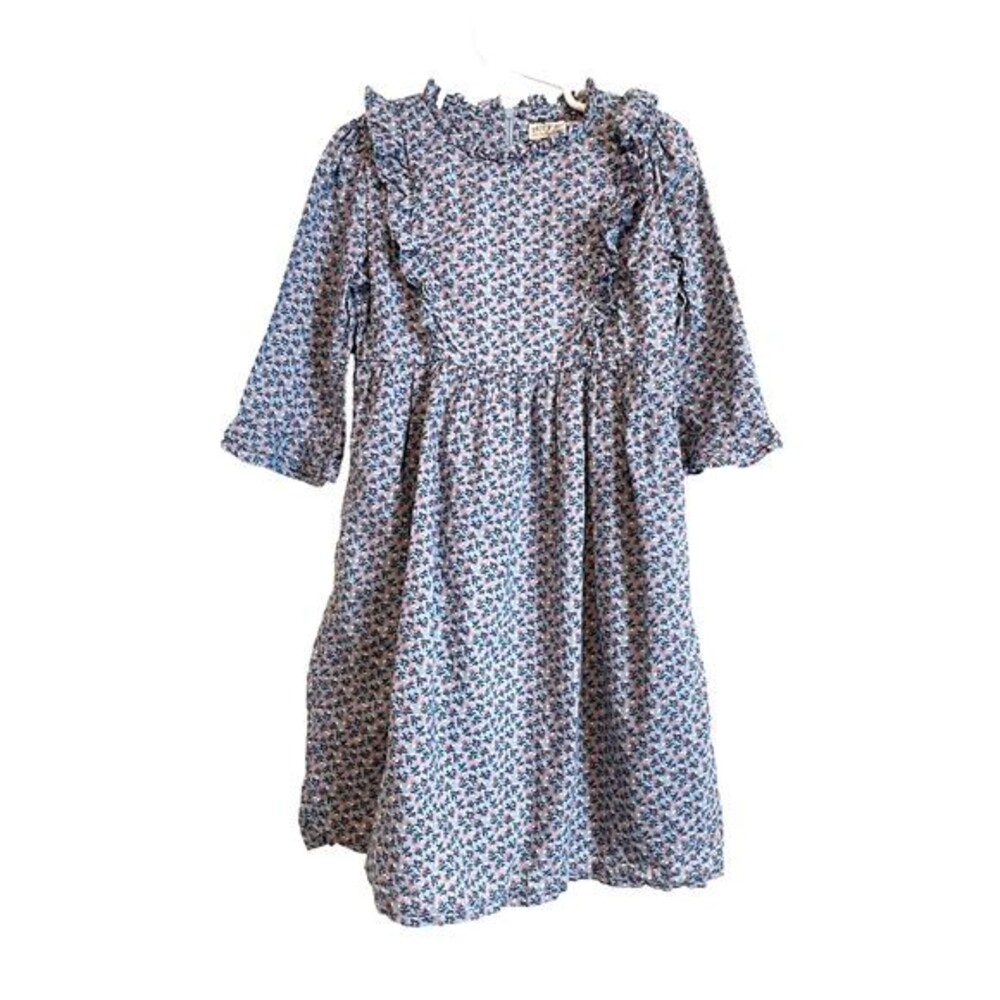Hope & Henry blue Ruffle Trim Dress long sleeve organic cotton Size 7